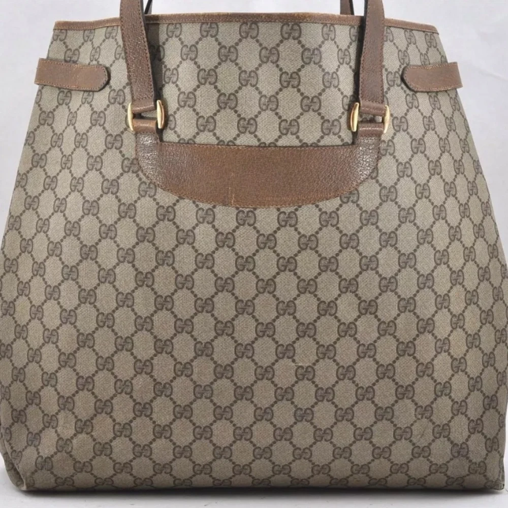 AUTH GUCCI Vintage Gucci GG Monogram Large Shoulder Bag Tote - Picture 2 of 13